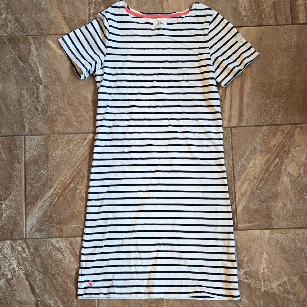 Joules Navy and Cream Striped T-Shirt DRESS, Size 4